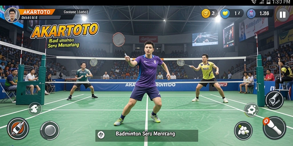 Antarmuka menarik dari game Badminton AKARTOTO yang menampilkan aksi bermain.