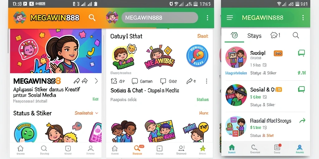 Antarmuka MEGAWIN888 menampilkan pilihan stiker menarik untuk chatting.